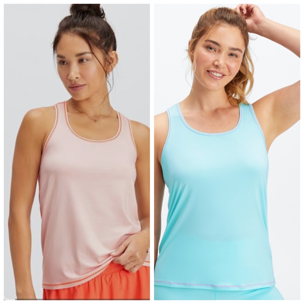 Fabletics Women's Muscle Tees in Light Orange and Light Green Size XS Set Of 2
